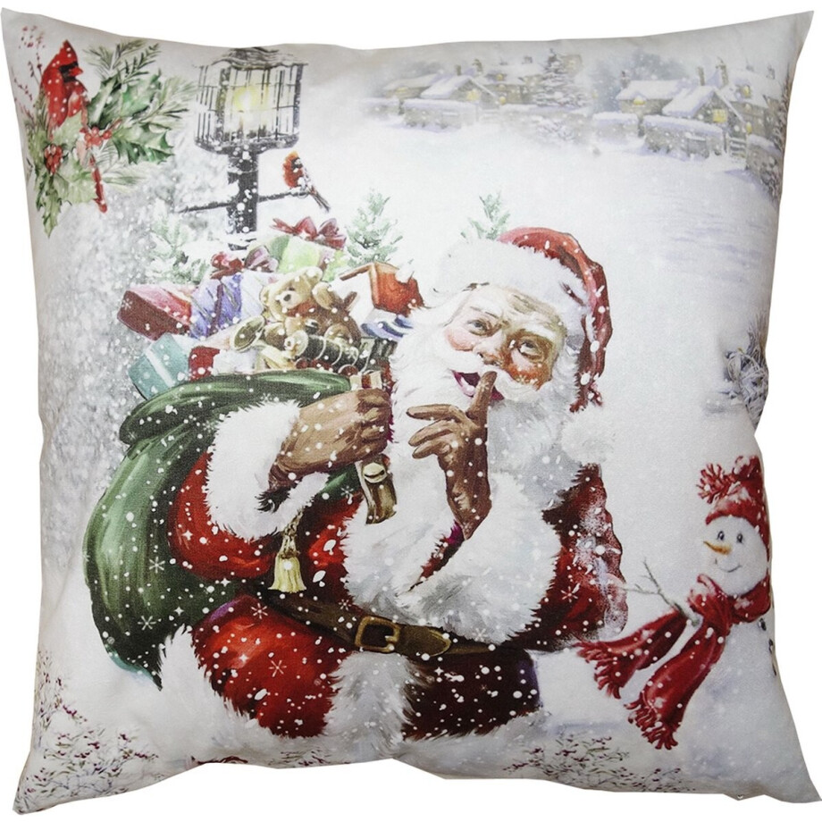 Clayre & Eef Kussenhoes 45x45 cm Wit Rood Polyester Kerstman afbeelding 1