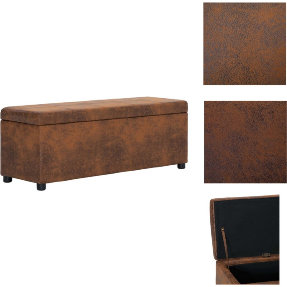 vidaXL Bank - Banken - Bankje - Bankjes - Bankje met opbergvak 116 cm kunstsuède bruin afbeelding 1