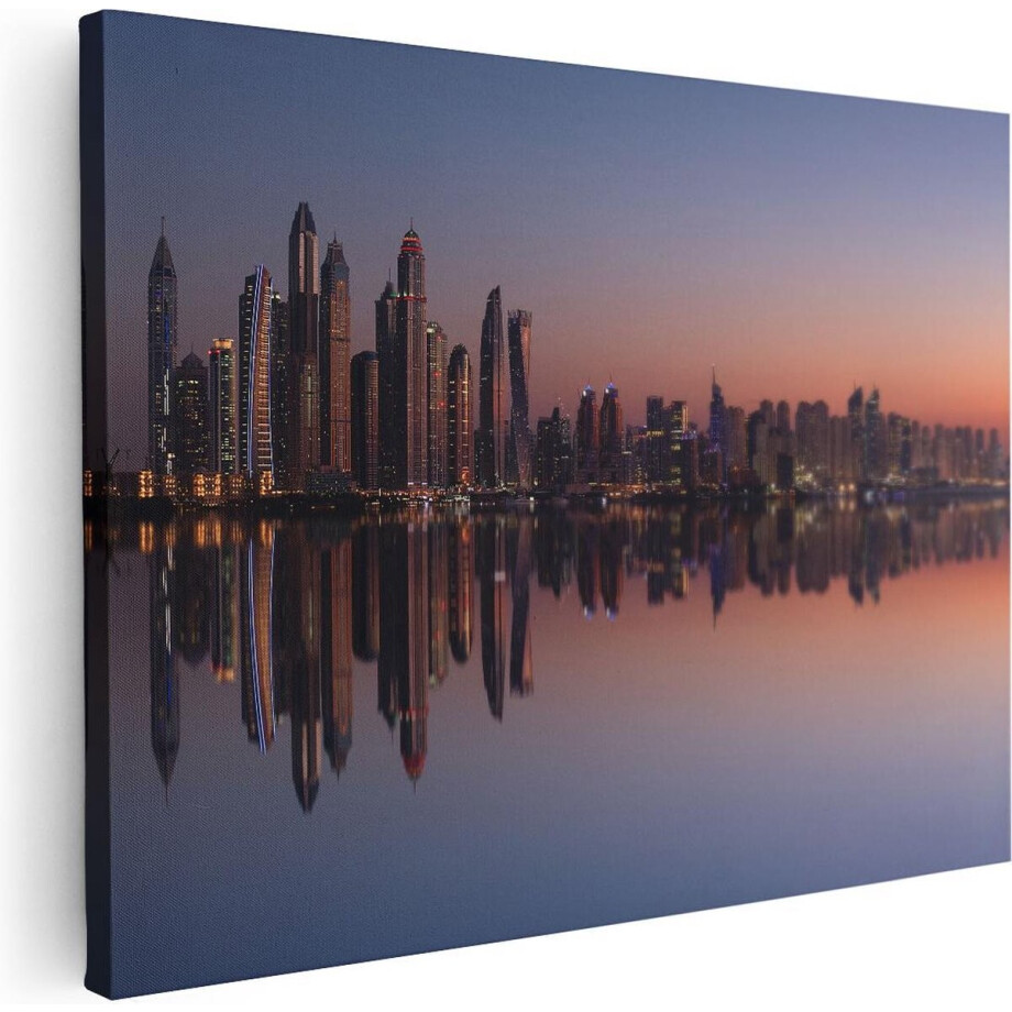 Artaza Canvas Schilderij Skyline Dubai Stad bij Zonsondergang - 40x30 - Klein - Foto Op Canvas - Canvas Print afbeelding 1