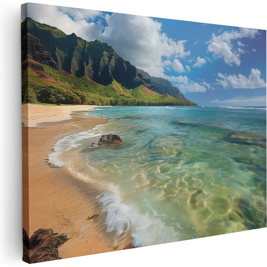 Artaza Canvas Schilderij Strand in Hawaï - 40x30 cm - Klein - Wanddecoratie Woonkamer - Schilderijen - Muurdecoratie afbeelding 1