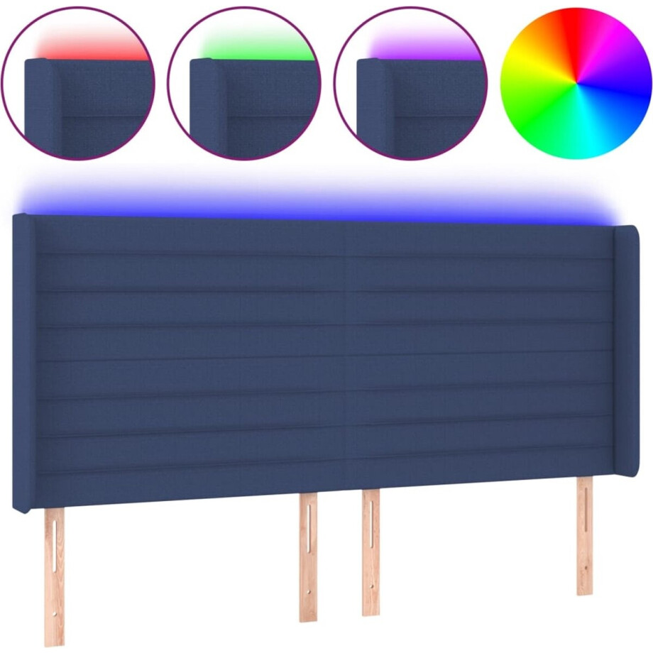 vidaXL - Hoofdbord - LED - 163x16x118/128 - cm - stof - blauw afbeelding 1