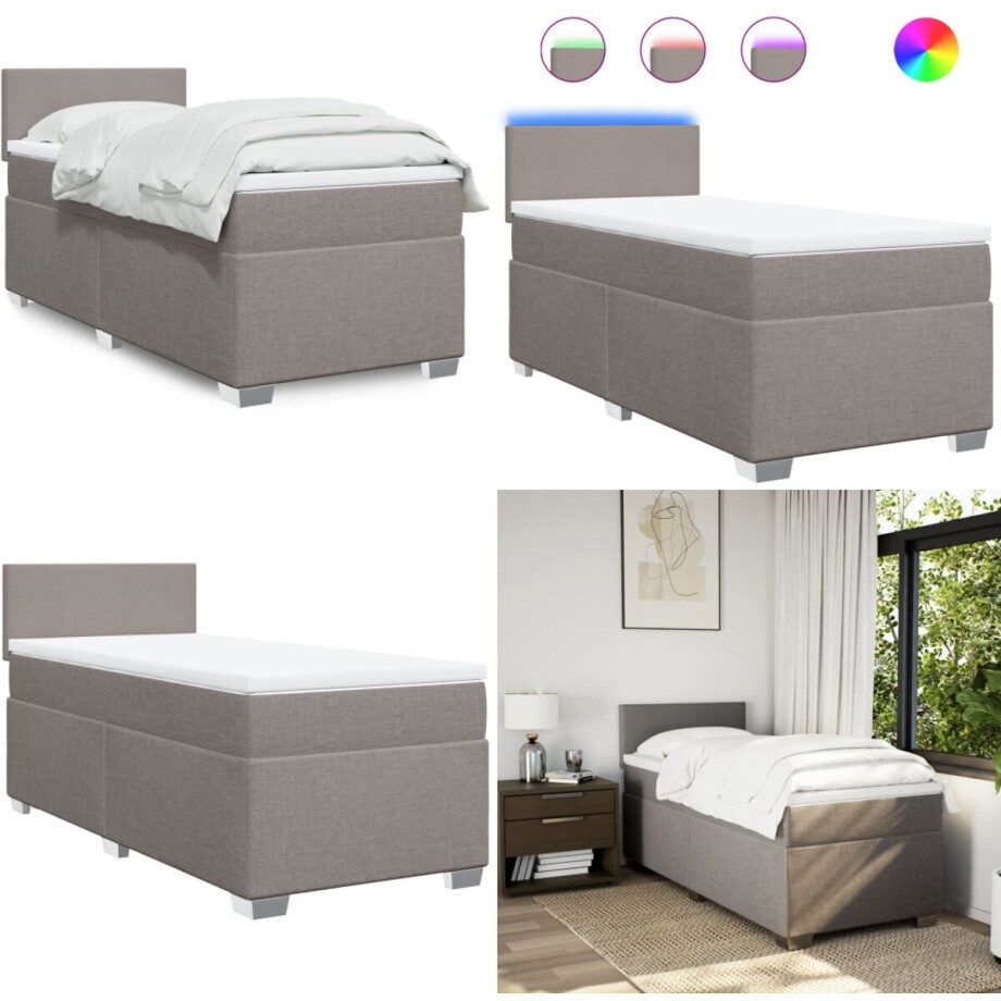 vidaXL Boxspring met matras stof taupe 100x200 cm - Boxspringbed - Boxspringbedden - Boxspring - Bed afbeelding 1