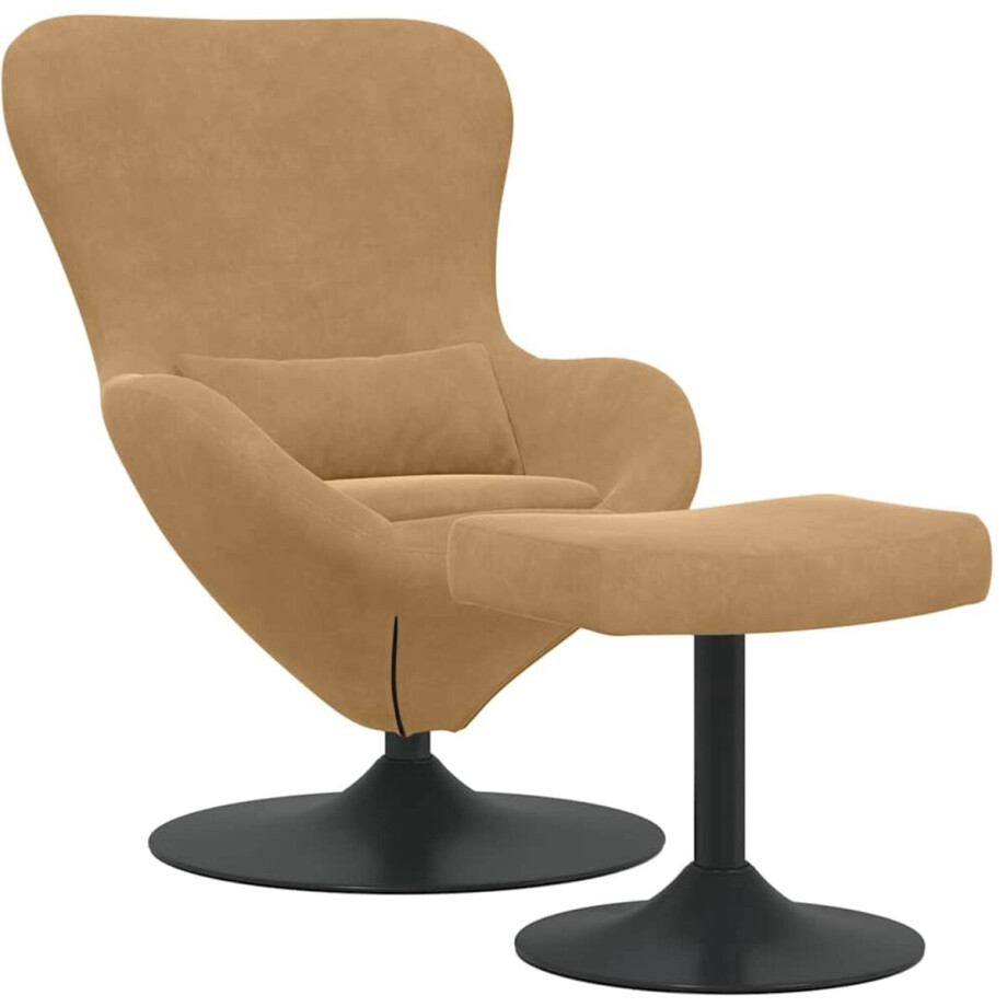 vidaXL - Ei - Stoel - met - Voetensteun - Bruin - 63 - x - 73 - x - 90 - cm - Fluweel afbeelding 1