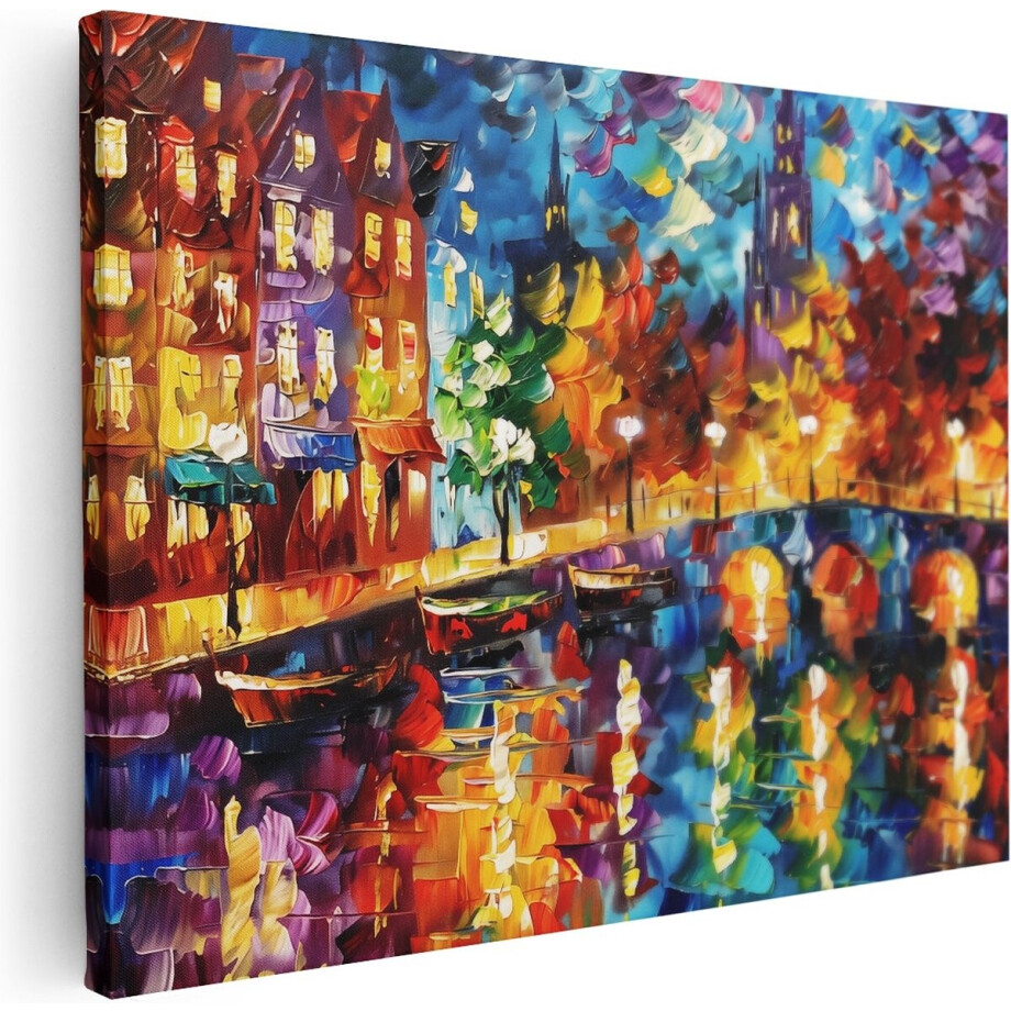 Artaza Canvas Schilderij Stad bij Nacht - 80x60 cm - Wanddecoratie Woonkamer - Schilderijen - Muurdecoratie Artaza Canvas Schilderij Stad bij Nacht - 80x60 cm - Wanddecoratie Woonkamer - Schilderijen - Muurdecoratie afbeelding 1