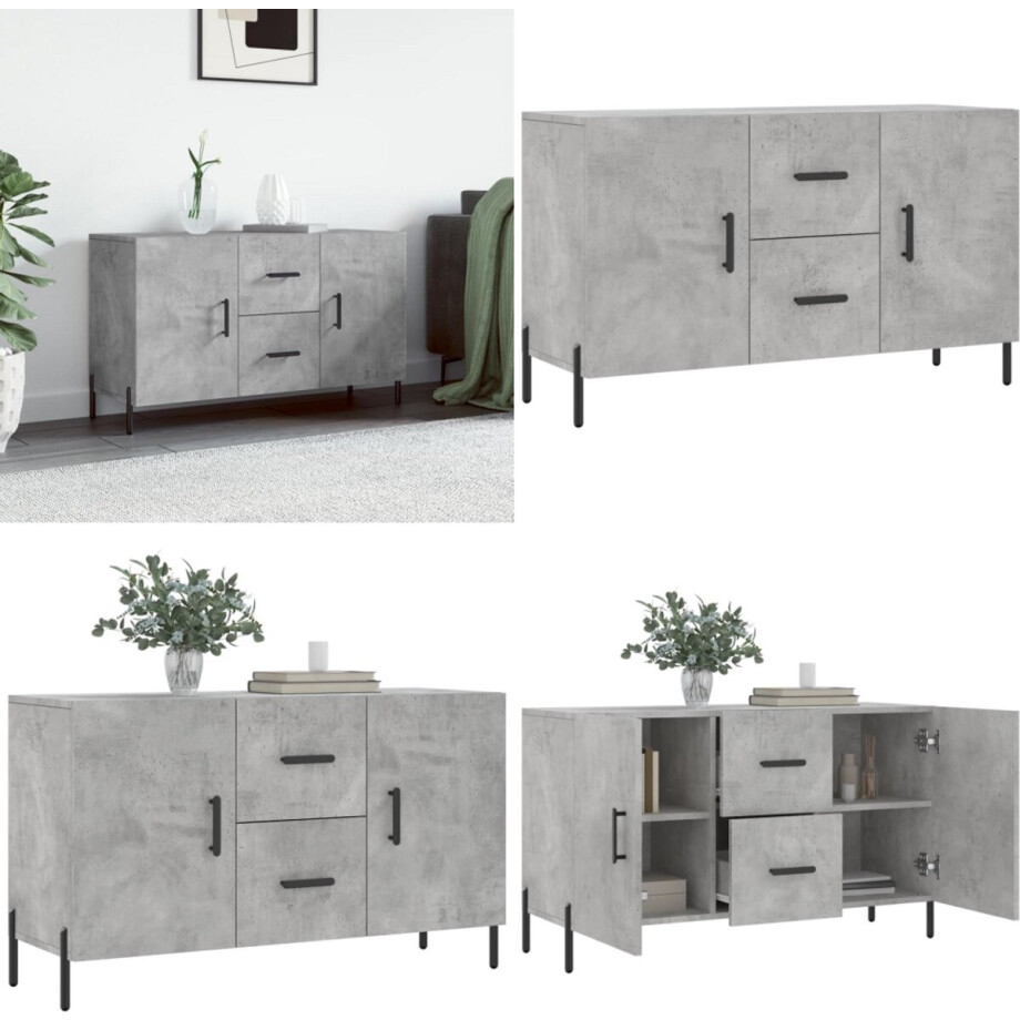 vidaXL Dressoir 100x36x60 cm bewerkt hout betongrijs - Dressoir - Dressoirs - Kast - Wandkast afbeelding 1