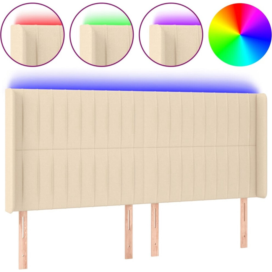 vidaXL - Hoofdbord - LED - 183x16x118/128 - cm - stof - crèmekleurig afbeelding 1