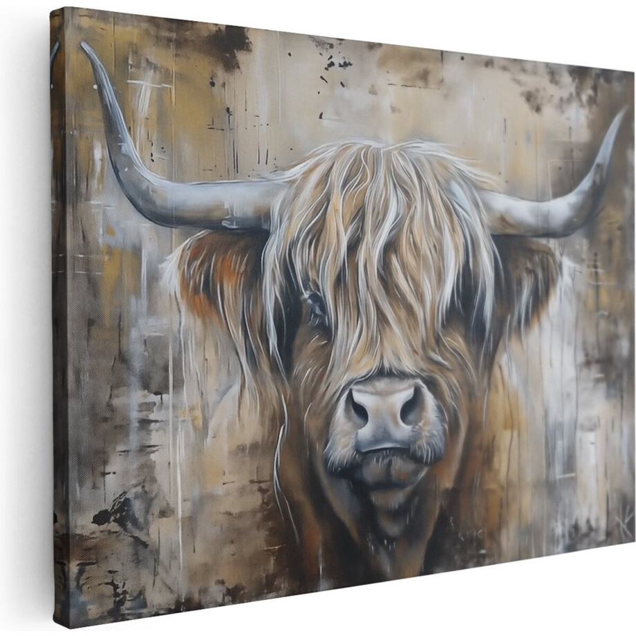 Artaza Canvas Schilderij Schotse Hooglander - 80x60 cm - Wanddecoratie Dieren - Muurdecoratie Woonkamer - Schilderijen Op Canvas afbeelding 1