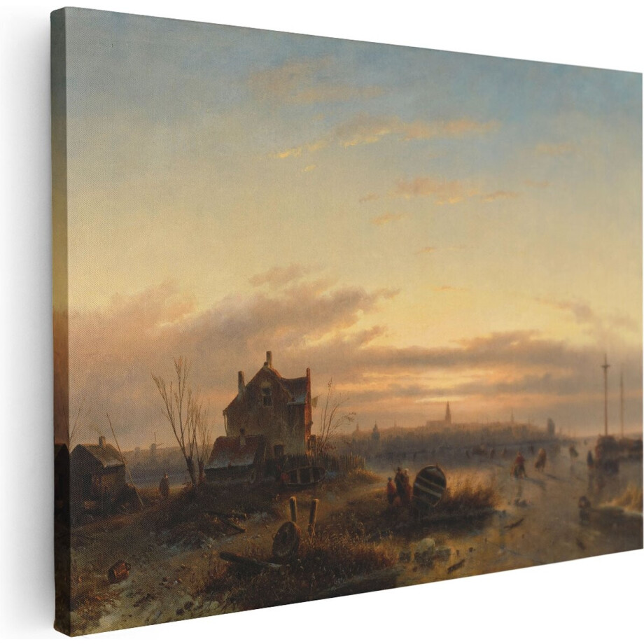 Artaza Canvas Schilderij Winter op het IJ voor Amsterdam - Charles Leickert - 80x60 - Kunst - Canvas Print - Muurdecoratie afbeelding 1