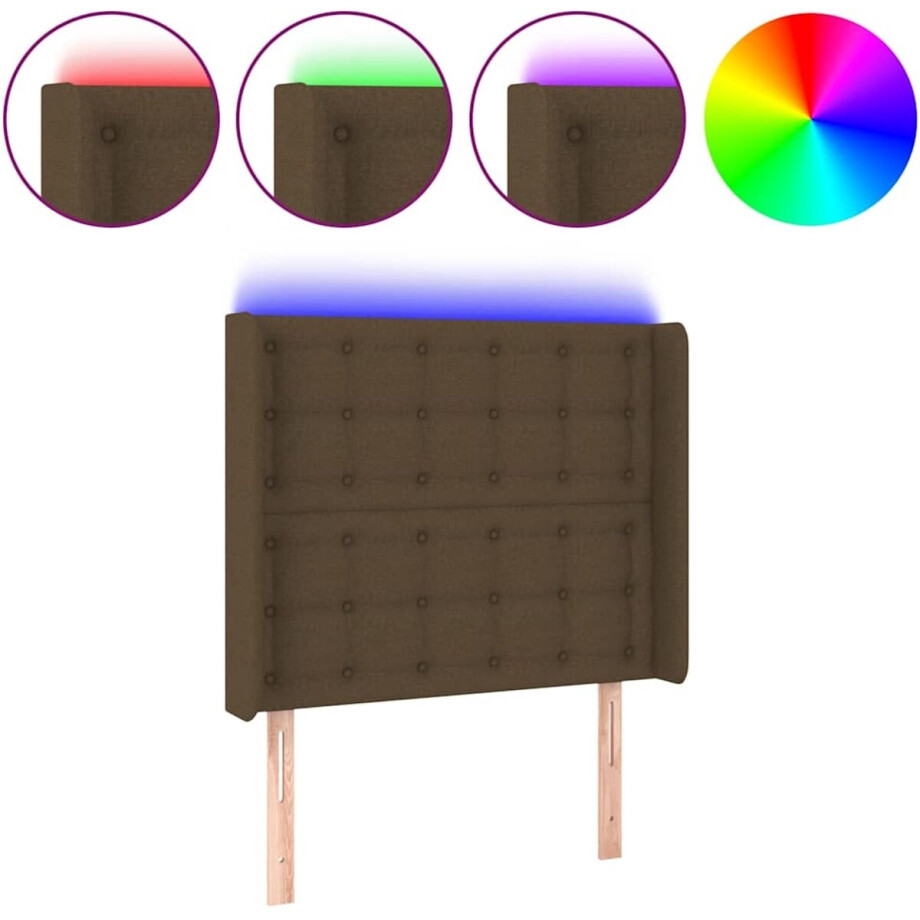 vidaXL - Hoofdbord - LED - 93x16x118/128 - cm - stof - donkerbruin afbeelding 1