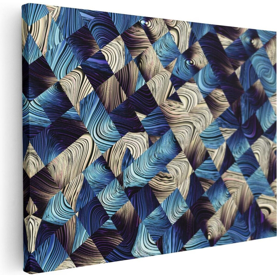 Artaza Canvas Schilderij Abstracte Kunst met Blauwe en Gouden Ruiten - 80x60 - Foto Op Canvas - Canvas Print afbeelding 1