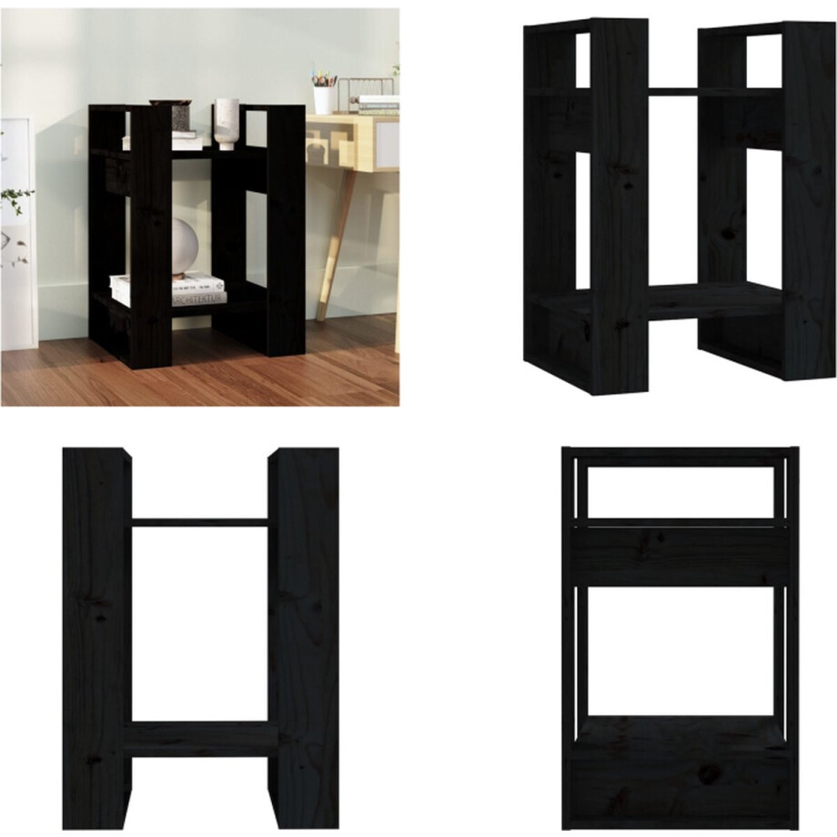 vidaXL - Boekenkast/kamerscherm - 41x35x57 - cm - massief - grenenhout - zwart afbeelding 1