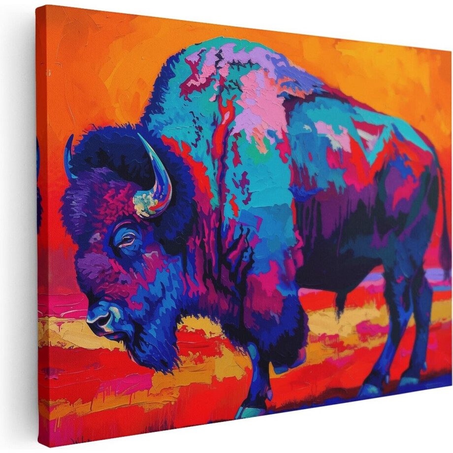 Artaza Canvas Schilderij Kleurrijke Bizon - Dieren - 80x60 cm - Wanddecoratie Woonkamer - Schilderijen - Muurdecoratie afbeelding 1