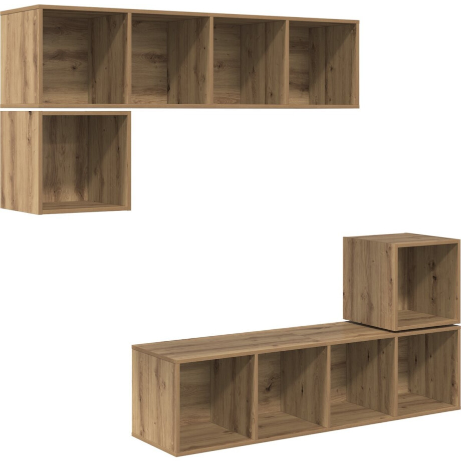 vidaXL - Tv-meubelset - 4 - pcs - Artisan - Eiken - Bewerkt - hout afbeelding 1