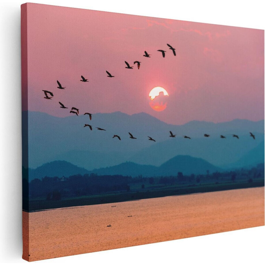 Artaza Canvas Schilderij Silhouet Van Zwerm Vogels Bij Zonsondergang - 40x30 - Klein - Foto Op Canvas - Canvas Print afbeelding 1