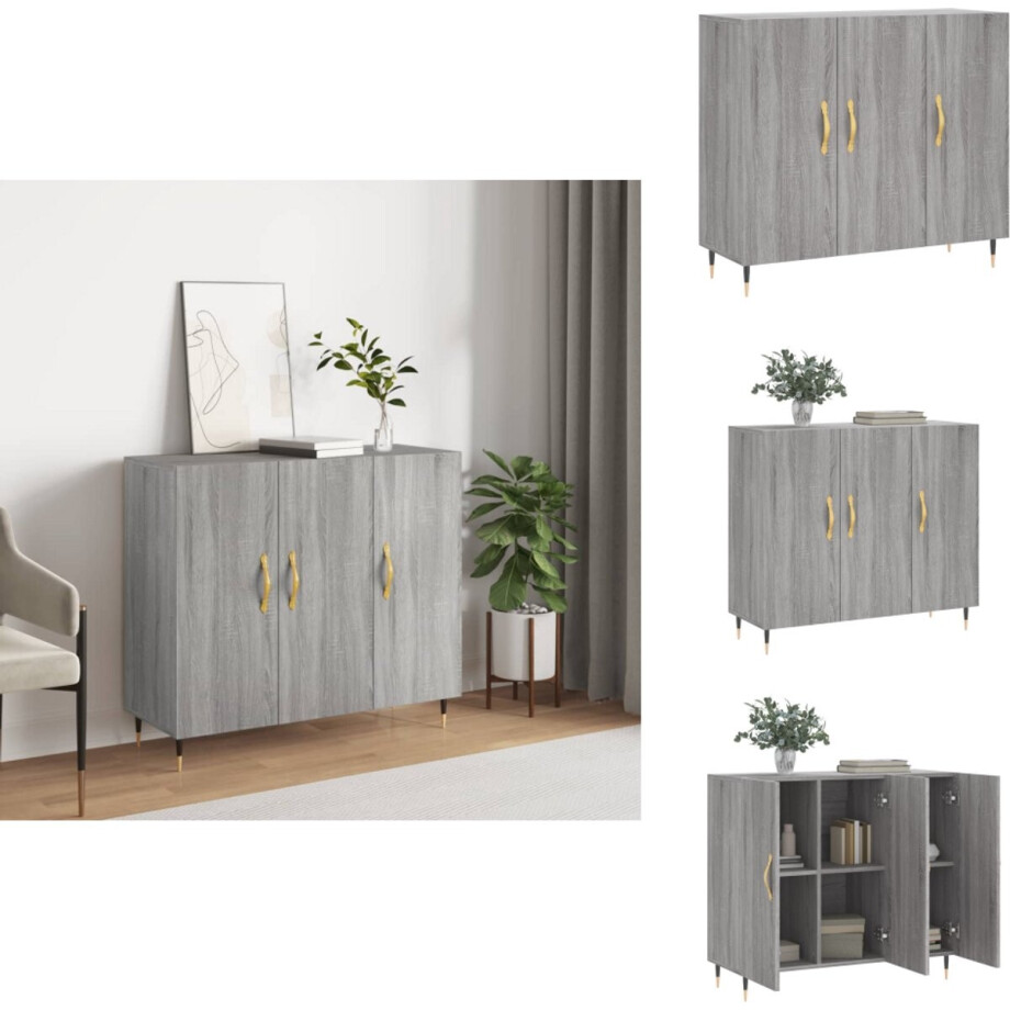 vidaXL Dressoir - Dressoirs - Kast - Wandkast - Dressoir 90x34x80 cm bewerkt hout grijs sonoma eikenkleurig vidaXL Dressoir - Dressoirs - Kast - Wandkast - Dressoir 90x34x80 cm bewerkt hout grijs sonoma eikenkleurig afbeelding 1