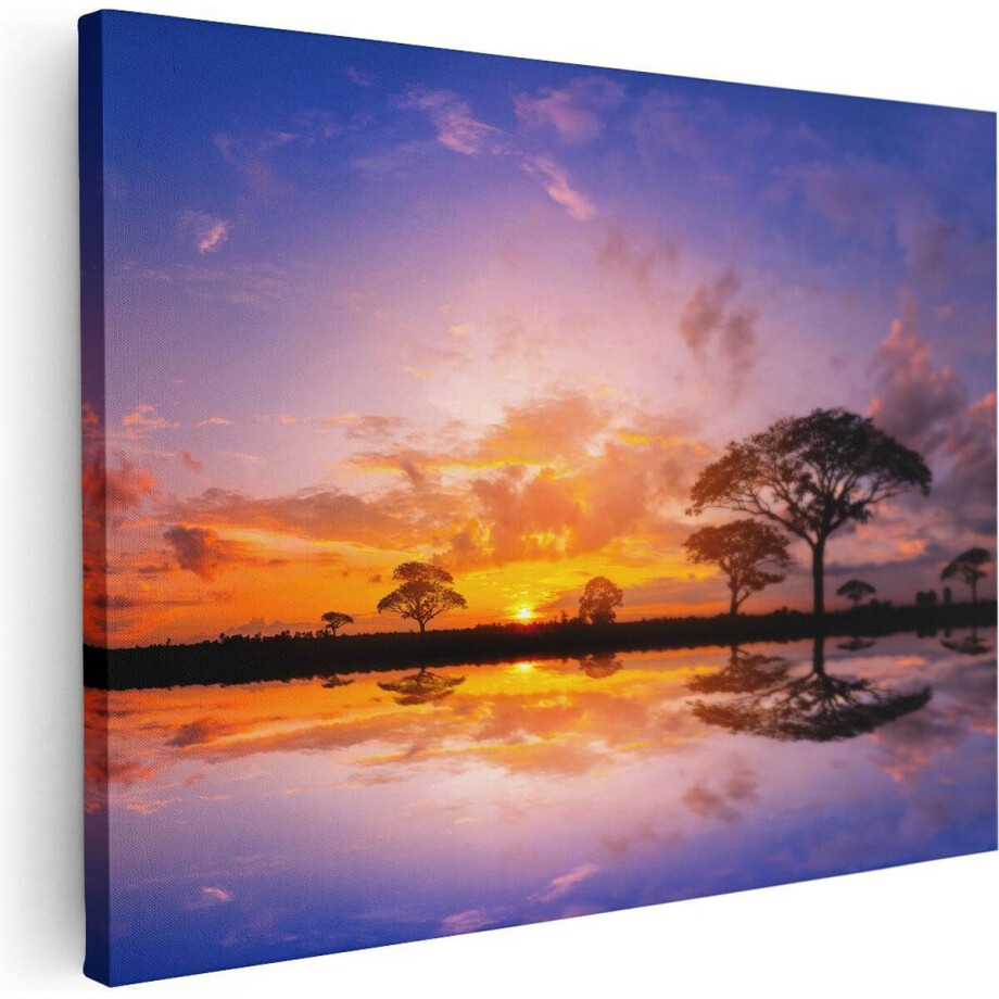 Artaza Canvas Schilderij Zonsondergang - 80x60 cm - Wanddecoratie Boom - Muurdecoratie Afrika - Schilderijen Op Canvas Bos Artaza Canvas Schilderij Zonsondergang - 80x60 cm - Wanddecoratie Boom - Muurdecoratie Afrika - Schilderijen Op Canvas Bos afbeelding 1