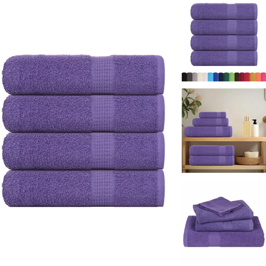 vidaXL Handdoek - Handdoeken - Badhanddoek - Badlaken - Badhanddoeken 4 st 100x150 cm 360 g/m² 100% katoen paars vidaXL Handdoek - Handdoeken - Badhanddoek - Badlaken - Badhanddoeken 4 st 100x150 cm 360 g/m² 100% katoen paars afbeelding 1