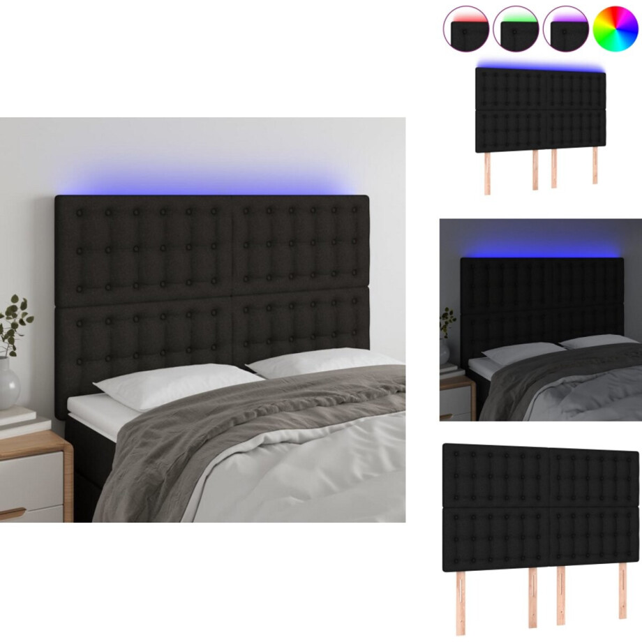 vidaXL Hoofdbord - Hoofdborden - Hoofdeinde - Houten Hoofdbord - Hoofdbord LED 144x5x118/128 cm stof zwart vidaXL Hoofdbord - Hoofdborden - Hoofdeinde - Houten Hoofdbord - Hoofdbord LED 144x5x118/128 cm stof zwart afbeelding 1