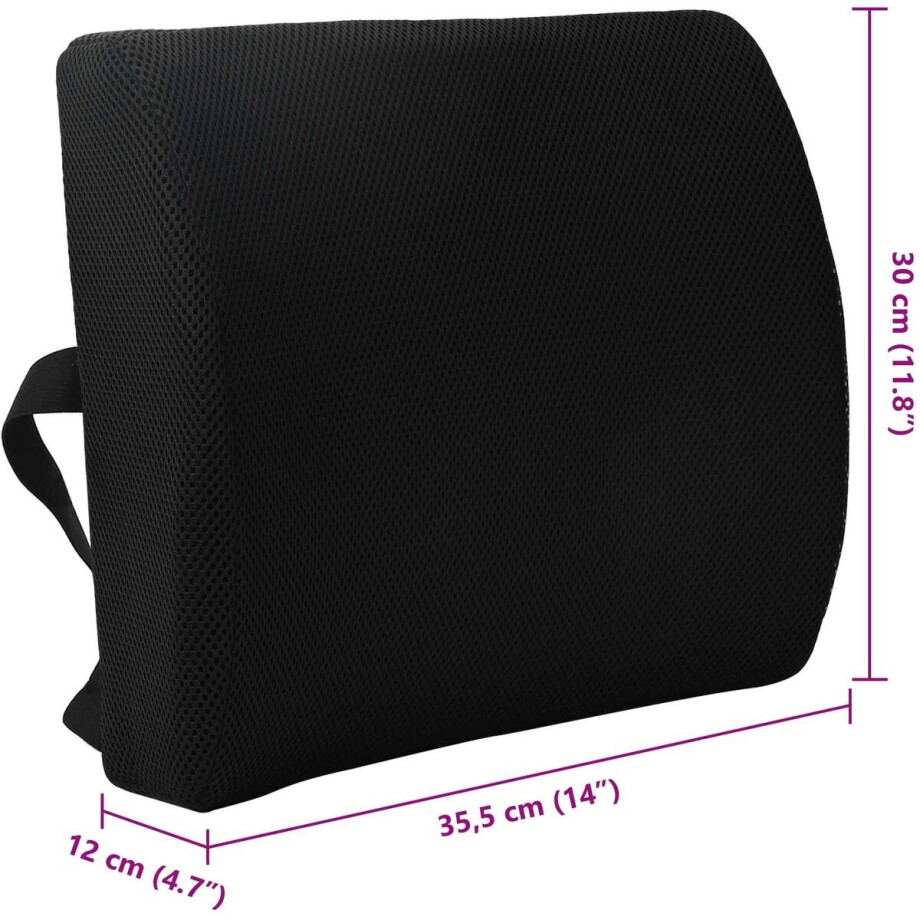 vidaXL - Rugkussen - Zwart - Traagschuim - 35,5 - x - 30 - x - 12 - cm afbeelding 1