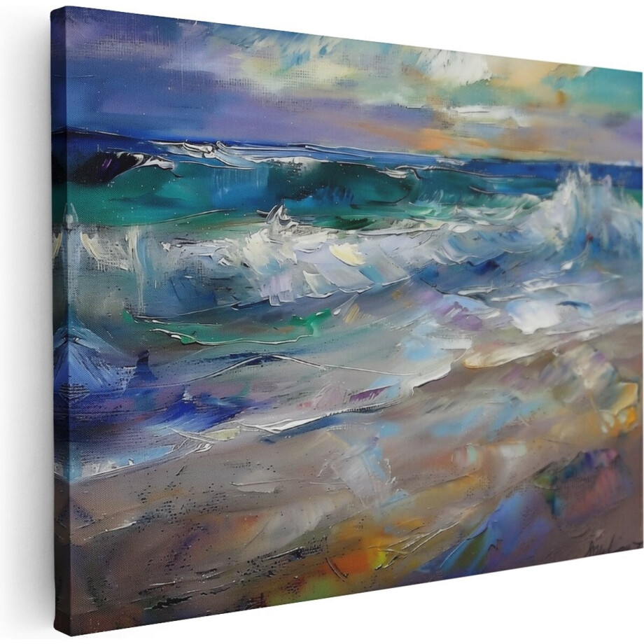 Artaza Canvas Schilderij Zee - 120x90 cm - Groot - Wanddecoratie Strand - Muurdecoratie Golven - Abstract Schilderij Kust afbeelding 1