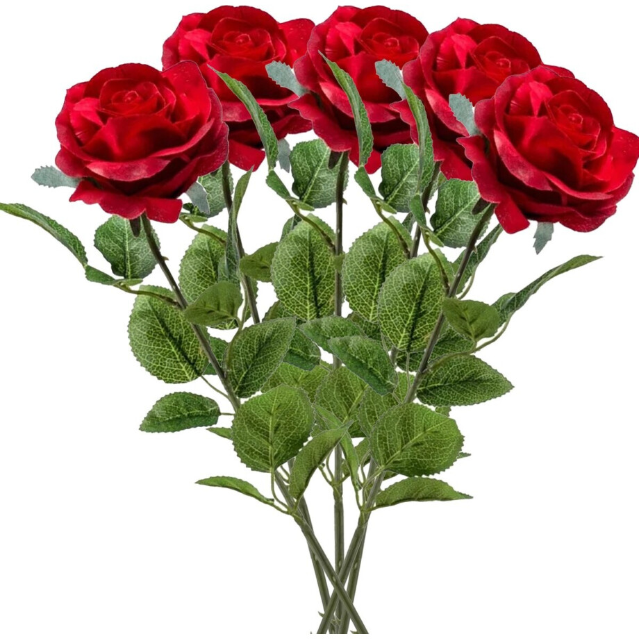 Emerald Kunstbloem roos Marleen - 5x - rood - 63 cm - decoratie bloemen afbeelding 1