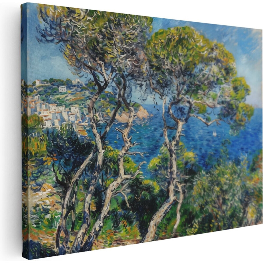 Artaza Canvas Schilderij Kustlandschap - 80x60 cm - Wanddecoratie Zee - Muurdecoratie Bomen - Schilderijen Op Canvas Mediterraan afbeelding 1