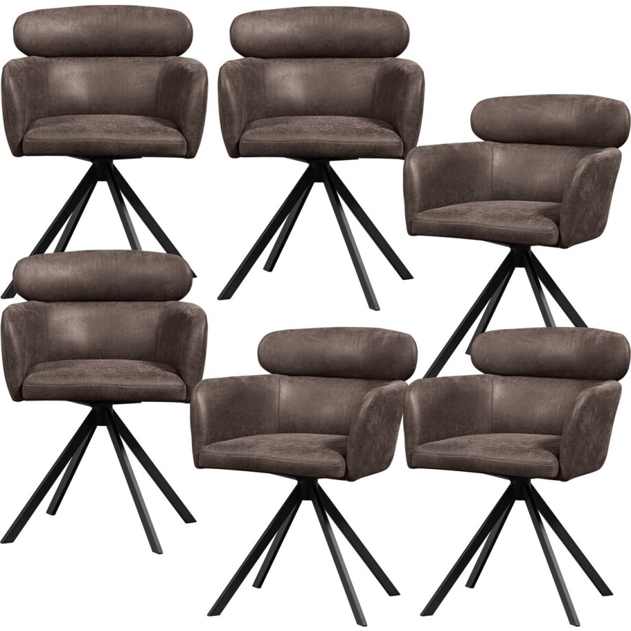 WOOOD Fenne Eetkamerstoelen - Leerlook - Zwart- Set van 6 afbeelding 1