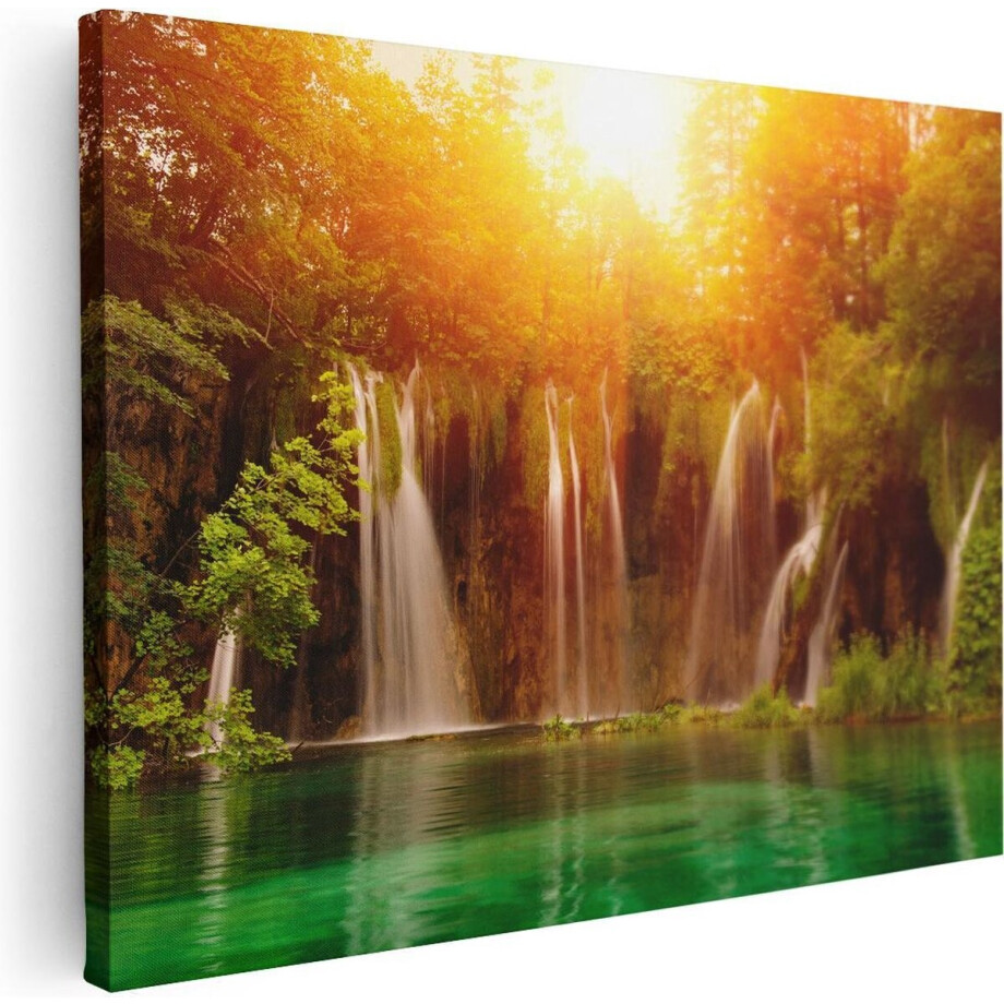 Artaza Canvas Schilderij Watervallen Bij Het Groene Meer Met Zon - 40x30 - Klein - Foto Op Canvas - Canvas Print Artaza Canvas Schilderij Watervallen Bij Het Groene Meer Met Zon - 40x30 - Klein - Foto Op Canvas - Canvas Print afbeelding 1