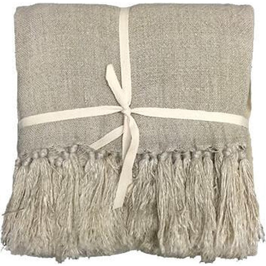 Linnen Plaid Naturel - 170x130 cm - met franjes - 100% linnen naturel tafelkleed / plaid / kleed - By Mooss Linnen Plaid Naturel - 170x130 cm - met franjes - 100% linnen naturel tafelkleed / plaid / kleed - By Mooss afbeelding 1