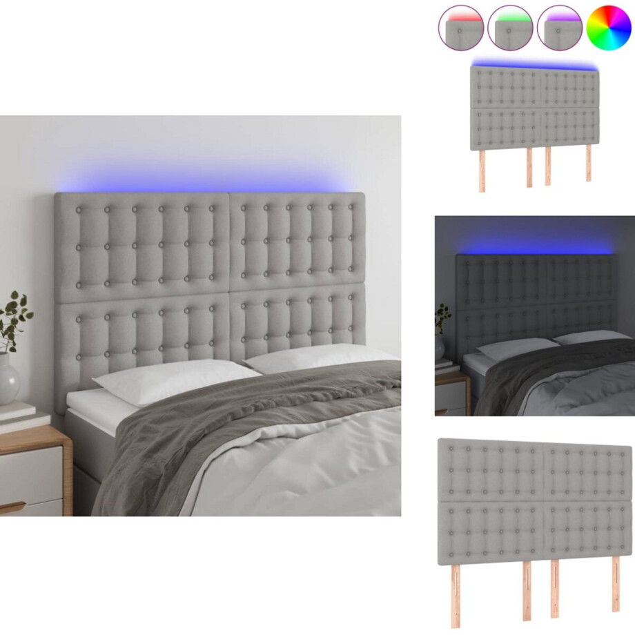 vidaXL Hoofdbord - Hoofdborden - Hoofdeinde - Houten Hoofdbord - Hoofdbord LED 144x5x118/128 cm stof lichtgrijs vidaXL Hoofdbord - Hoofdborden - Hoofdeinde - Houten Hoofdbord - Hoofdbord LED 144x5x118/128 cm stof lichtgrijs afbeelding 1