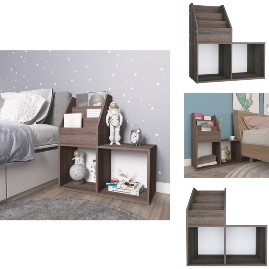 vidaXL Tijdschriftenrek - Tijdschriftenrekken - Tijdschriftenrek Voor Kinderen - Kindertijdschriftrek - Kindertijdschriftenrek 71x30x78,5 cm hout grijs en eikenkleur afbeelding 1