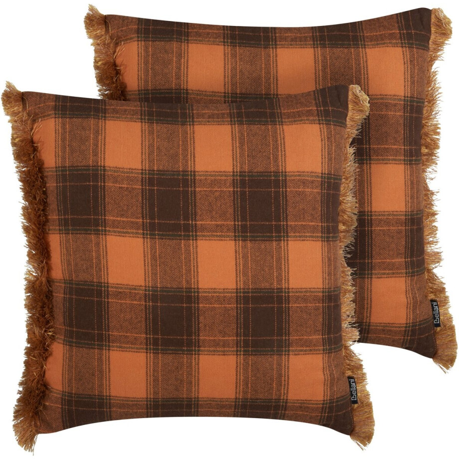 BELIANI BARJA - Sierkussen set van 2 - Oranje/Zwart - 45 x 45 cm - Polyester BELIANI BARJA - Sierkussen set van 2 - Oranje/Zwart - 45 x 45 cm - Polyester afbeelding 1