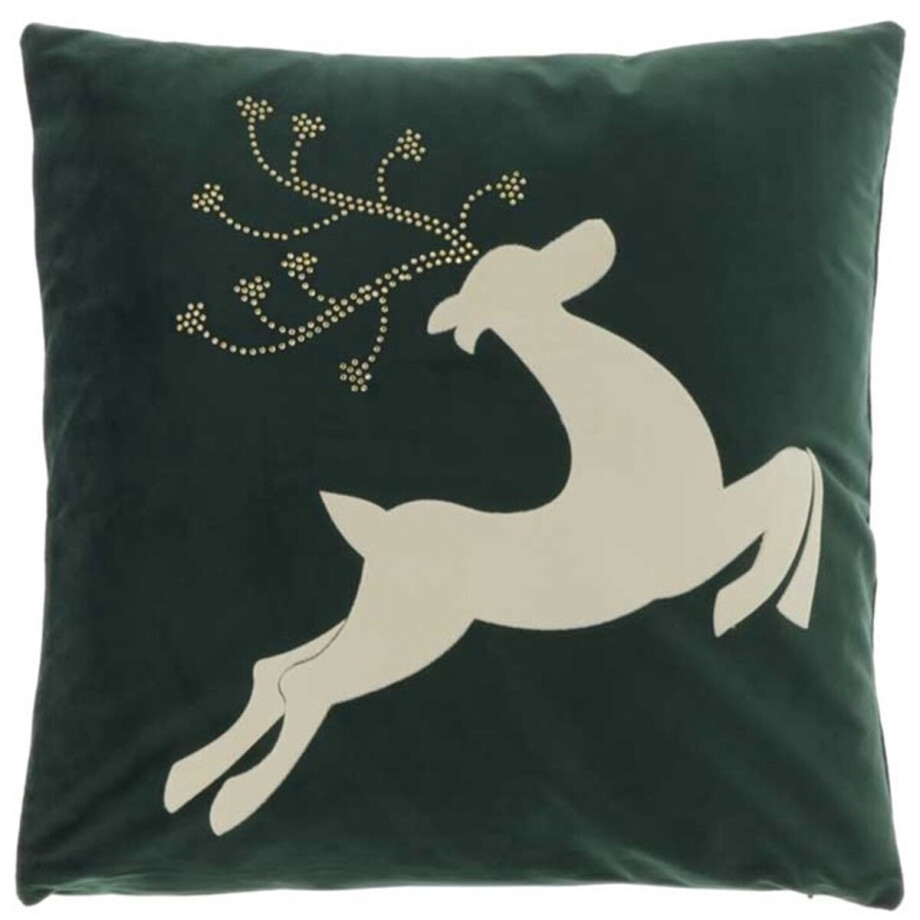 Unique Living | Kussen Reindeer 45x45cm dark green | Kussen woonkamer of slaapkamer Unique Living | Kussen Reindeer 45x45cm dark green | Kussen woonkamer of slaapkamer afbeelding 1