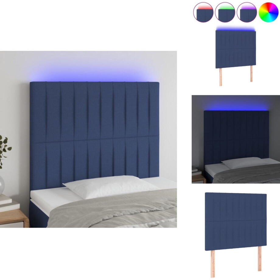vidaXL Hoofdbord - Hoofdborden - Hoofdeinde - Houten Hoofdbord - Hoofdbord LED 80x5x118/128 cm stof blauw afbeelding 1