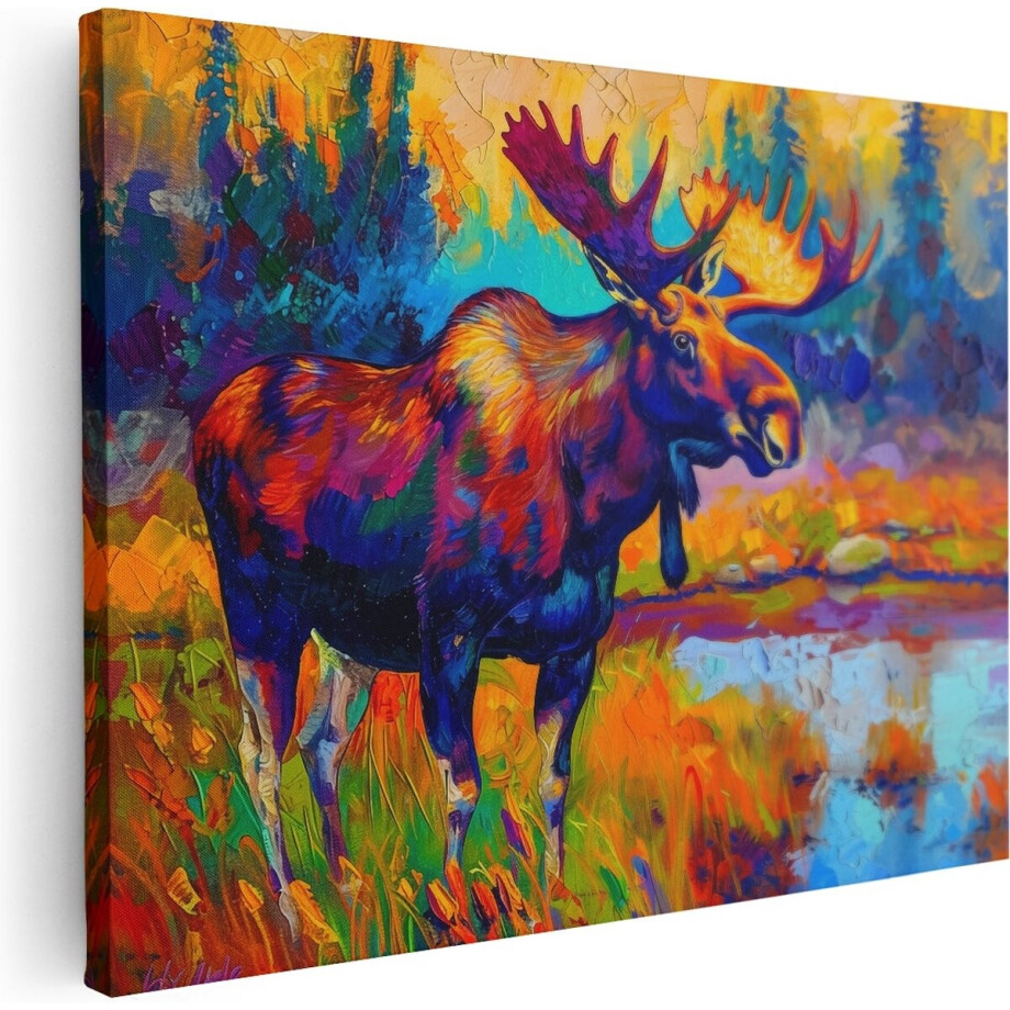 Artaza Canvas Schilderij Kleurrijke Eland - Dieren - 80x60 cm - Wanddecoratie Woonkamer - Schilderijen - Muurdecoratie afbeelding 1