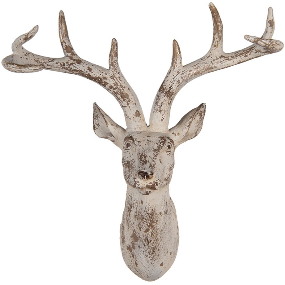 Clayre & Eef Wanddecoratie Hert 33x16x37 cm Beige Kunststof afbeelding 1