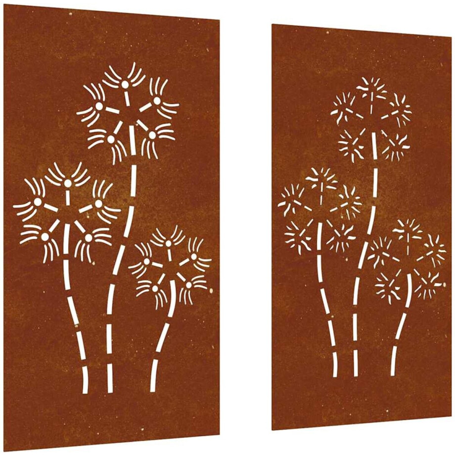 vidaXL - Wanddecoratie - tuin - 2 - st - bloemenontwerp - 105x55 - cm - cortenstaal afbeelding 1