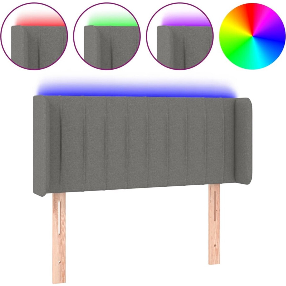 vidaXL - Hoofdbord - LED - 93x16x78/88 - cm - stof - donkergrijs afbeelding 1