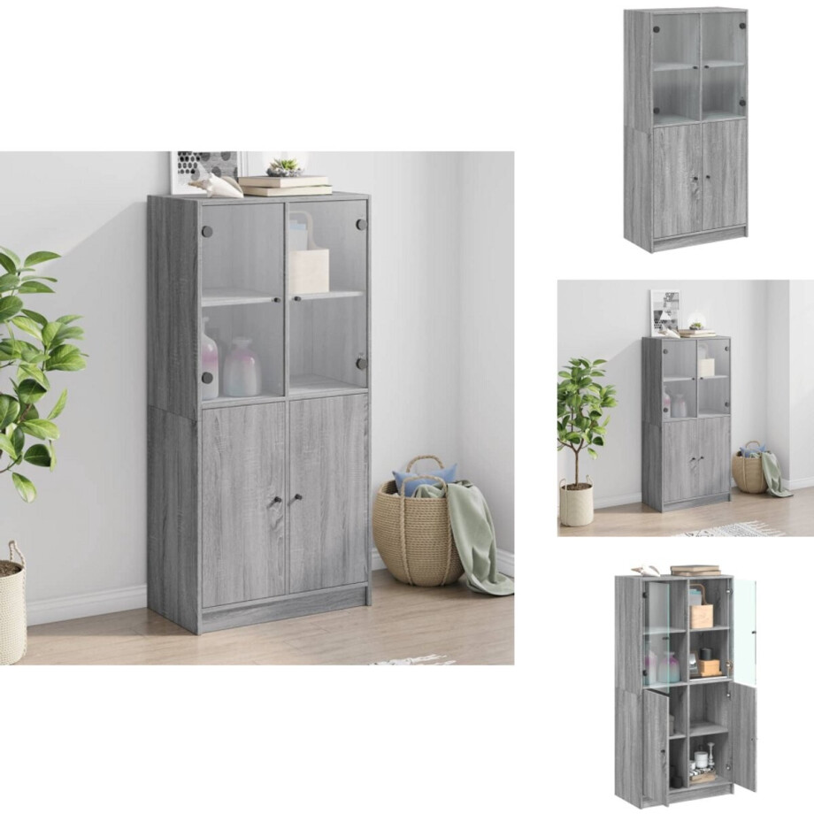 vidaXL Hoge Kast - Hoge Kasten - Houten Kast - Opbergkast - Hoge kast met deuren 68x37x142 cm bewerkt hout grijs sonoma afbeelding 1