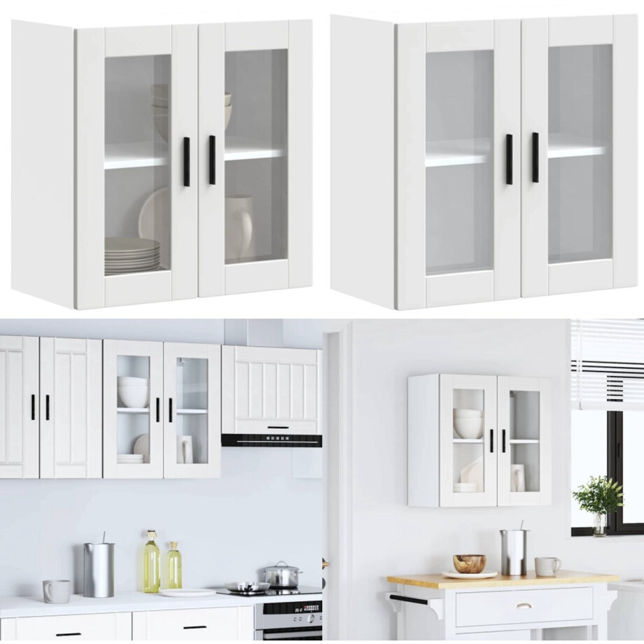 vidaXL Keukenwandkast met glazen deur Porto wit - Keuken Wandkast - Keuken Wandkasten -keuken Wandmeubel - Gemonteerde Wandkast afbeelding 1