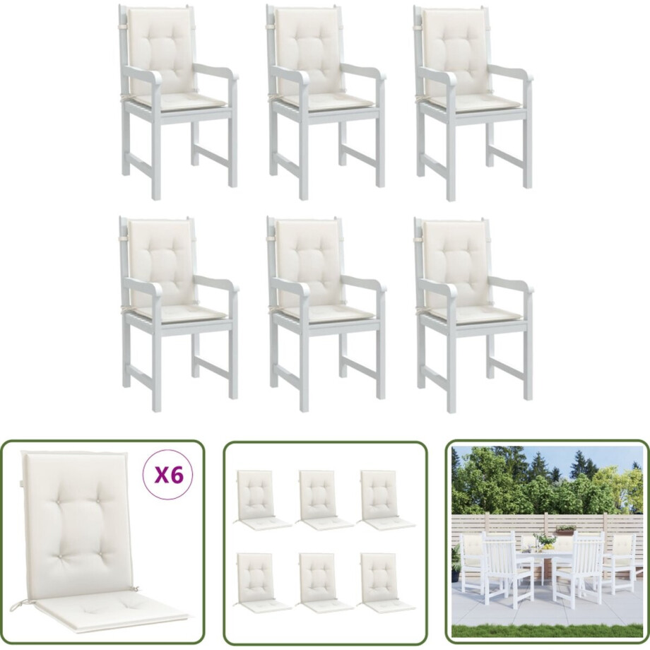 vidaXL Zitcushions - Stoelkussens - Stoelkussens 6 st lage rug 100x50x4 cm stof gemêleerd crème - Lounge Cushions - Outdoor Cushions - Balkon Accessoires afbeelding 1