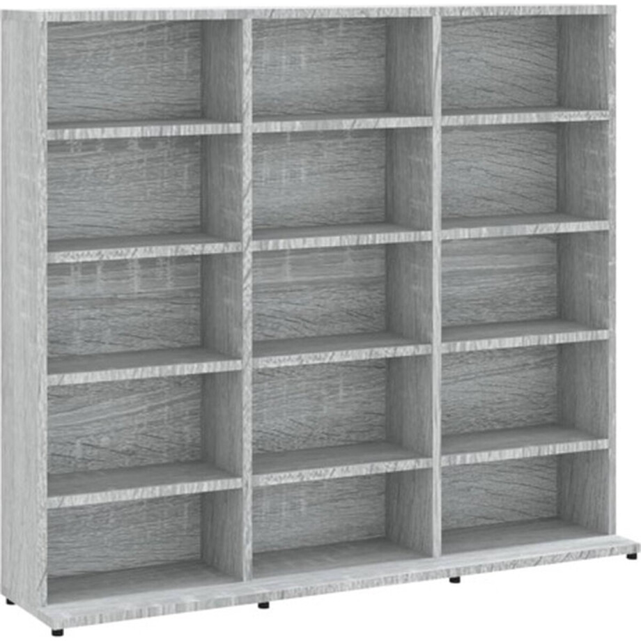 vidaXL - Cd-kast - 100x23x89,5 - cm - bewerkt - hout - grijs - sonoma - eikenkleurig afbeelding 1