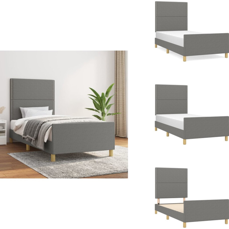 vidaXL Bedframe Met Hoofdeinde - Bedframes Met Hoofdeindes - Bed - Slaapmeubel - Bedframe zonder matras 90x190 cm stof donkergrijs afbeelding 1