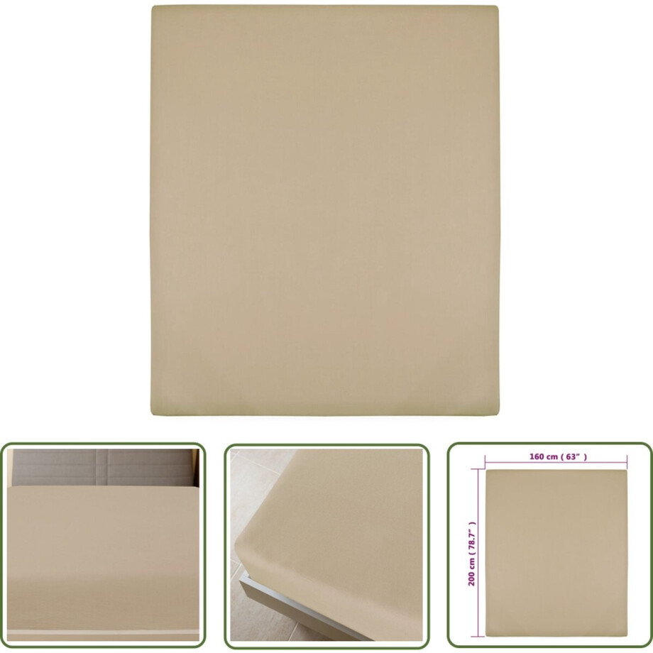 vidaXL Jersey Hoeslaken - Hoeslaken - Hoeslaken jersey 160x200 cm katoen taupe - Katoenen Hoeslaken - Taupe Hoeslaken - King Size Hoeslaken afbeelding 1