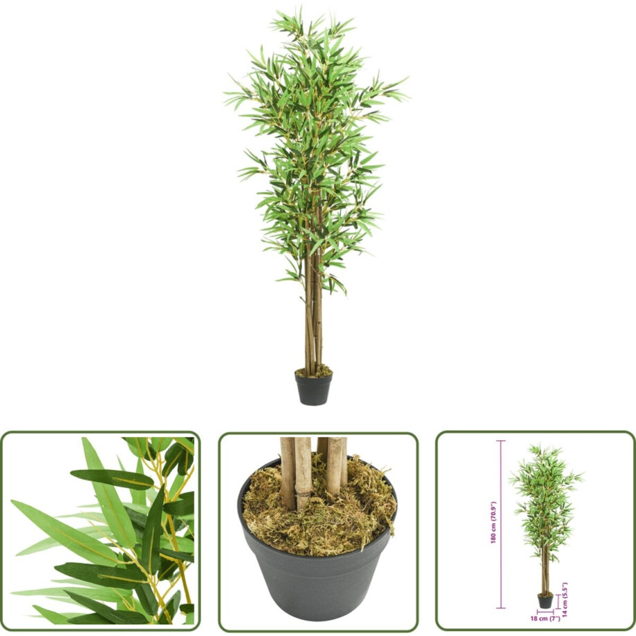 vidaXL Bamboeplant - Kunstbamboe - Kunstplant bamboe 1288 bladeren 180 cm groen - Groene Planten - Kamerplant - Decoratie vidaXL Bamboeplant - Kunstbamboe - Kunstplant bamboe 1288 bladeren 180 cm groen - Groene Planten - Kamerplant - Decoratie afbeelding 1