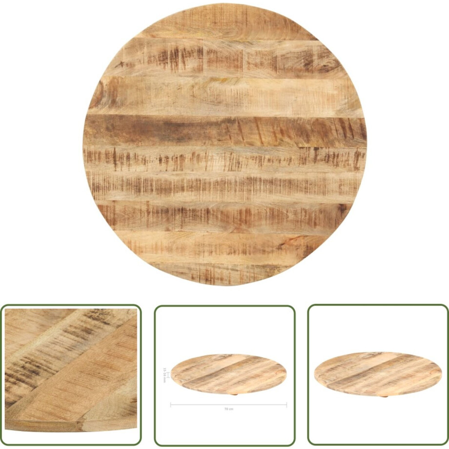 vidaXL Mangohout - Tafelblad - Tafelblad rond 15-16 mm 80 cm massief mangohout - Tafelblad Massief - Industriele Tafel - Vintage Tafel afbeelding 1