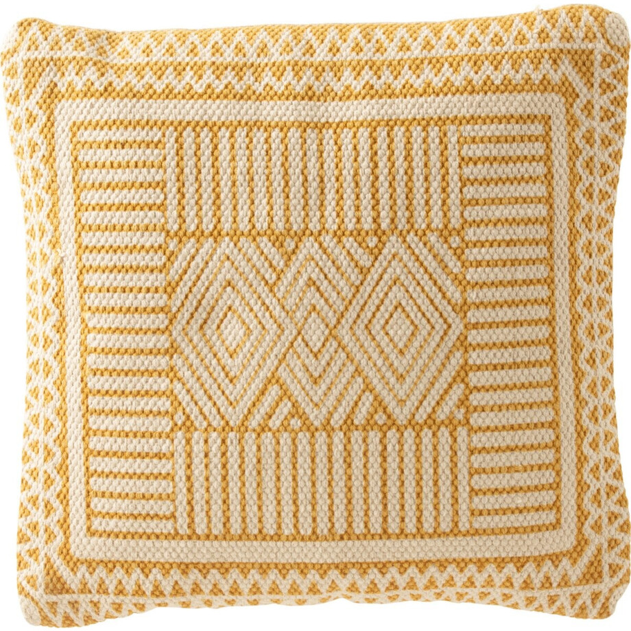 J-Line kussen Bali - katoen - wit/oker afbeelding 1