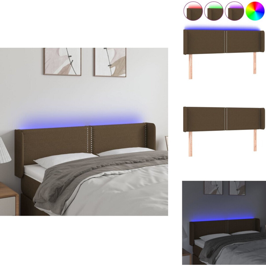 vidaXL Hoofdbord - Hoofdborden - Hoofdeinde - Houten Hoofdbord - Hoofdbord LED 147x16x78/88 cm stof donkerbruin vidaXL Hoofdbord - Hoofdborden - Hoofdeinde - Houten Hoofdbord - Hoofdbord LED 147x16x78/88 cm stof donkerbruin afbeelding 1