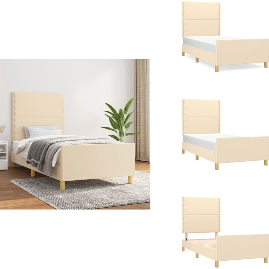 vidaXL Bedframe Met Hoofdeinde - Bedframes Met Hoofdeindes - Bed - Slaapmeubel - Bedframe zonder matras 90x200 cm stof crèmekleurig afbeelding 1