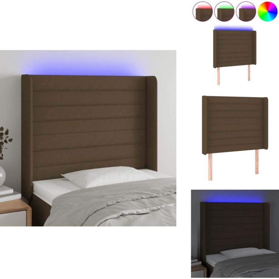 vidaXL Hoofdbord - Hoofdborden - Hoofdeinde - Houten Hoofdbord - Hoofdbord LED 83x16x118/128 cm stof donkerbruin afbeelding 1
